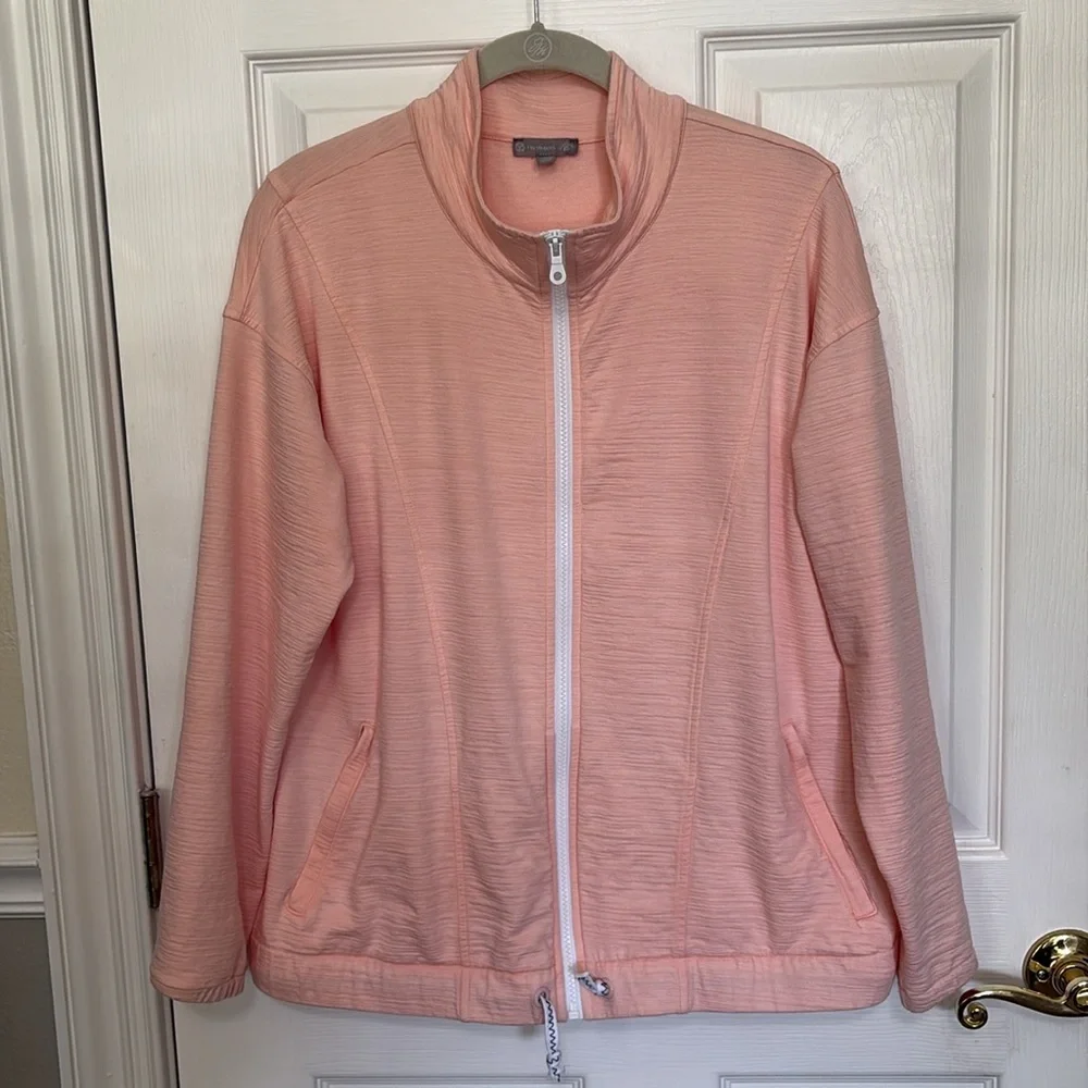*Talbots Women's Pink Salmon Peach Zip Up Mock Neck Jacket Cover Up UPF 50+ - Picture 2 of 12